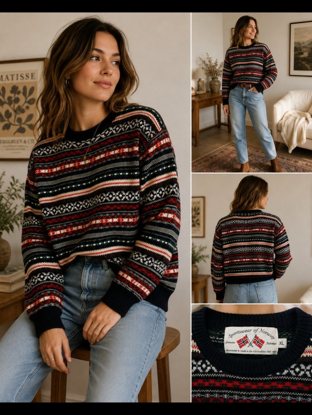 Vintage Norlender Norwegian Sweater XL Unisex 46" Nordic Fair Isle Wool Knit